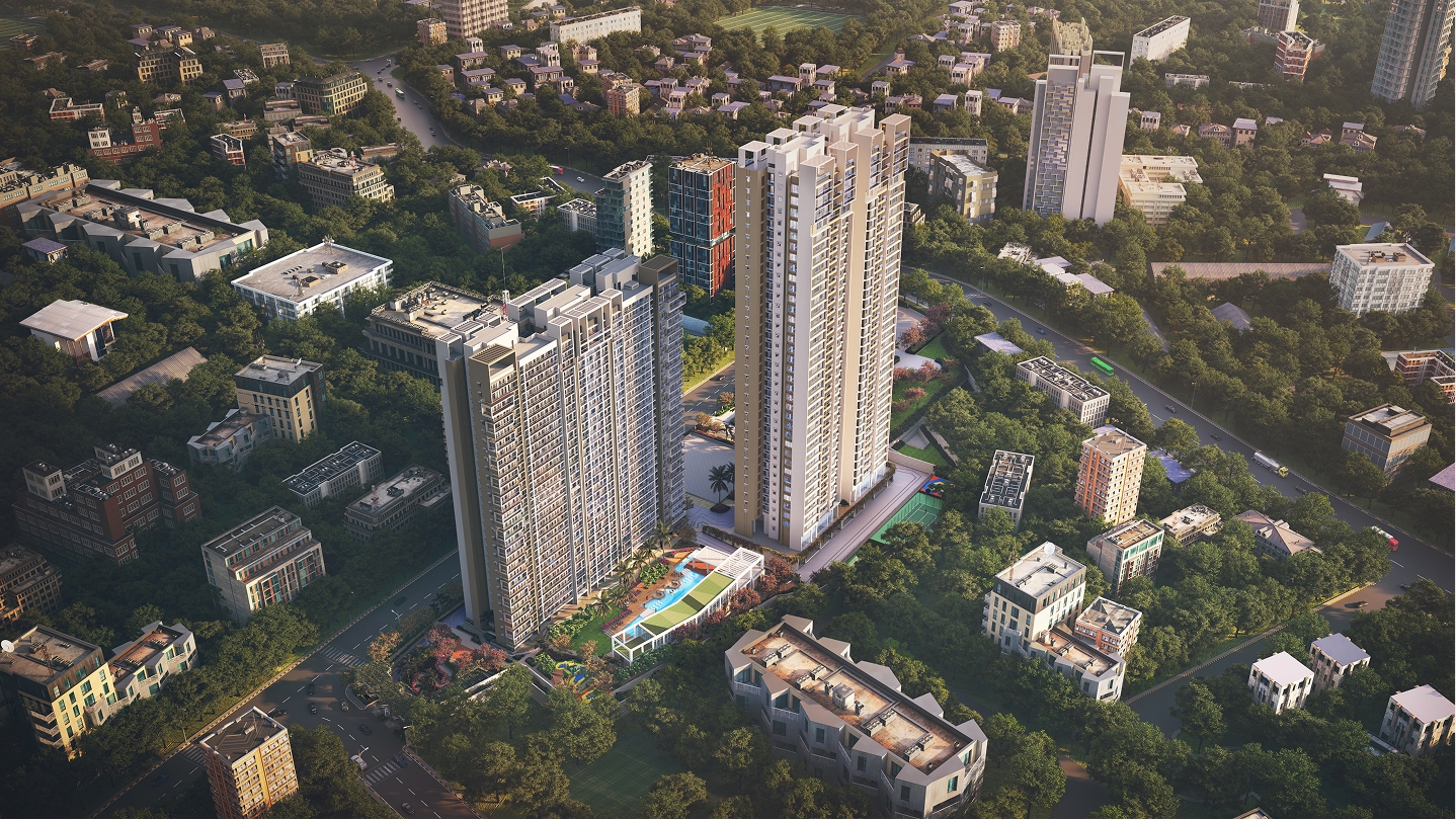 Aerial view of Embassy One Thane on Pokhran Road No. 2