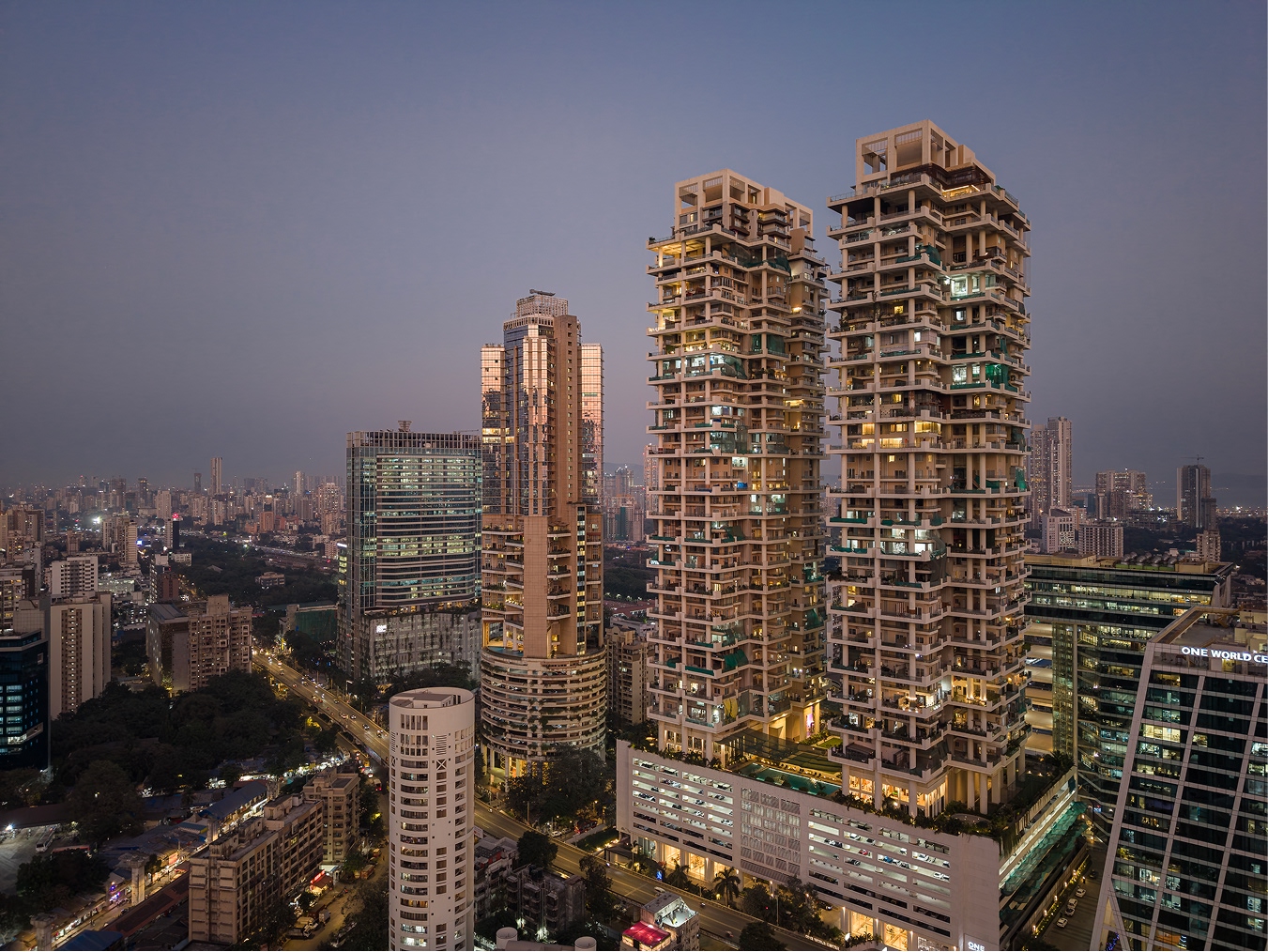 Sky Forest towers at dusk, Lower Parel