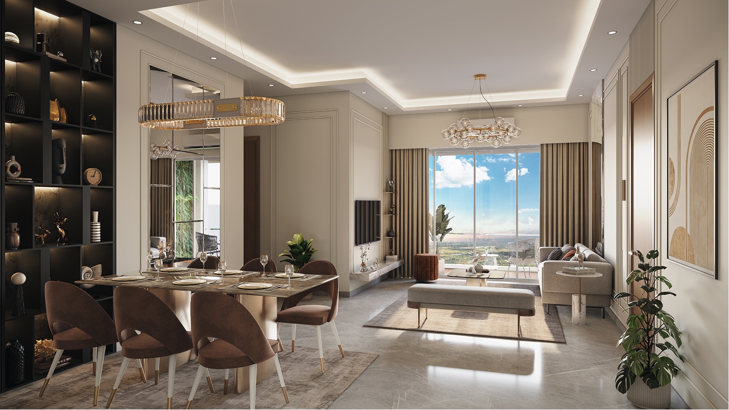 Living and dining space at Embassy One Thane