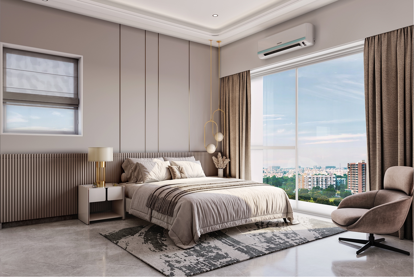 Master bedroom with Yeoor Hills views, Embassy One Thane