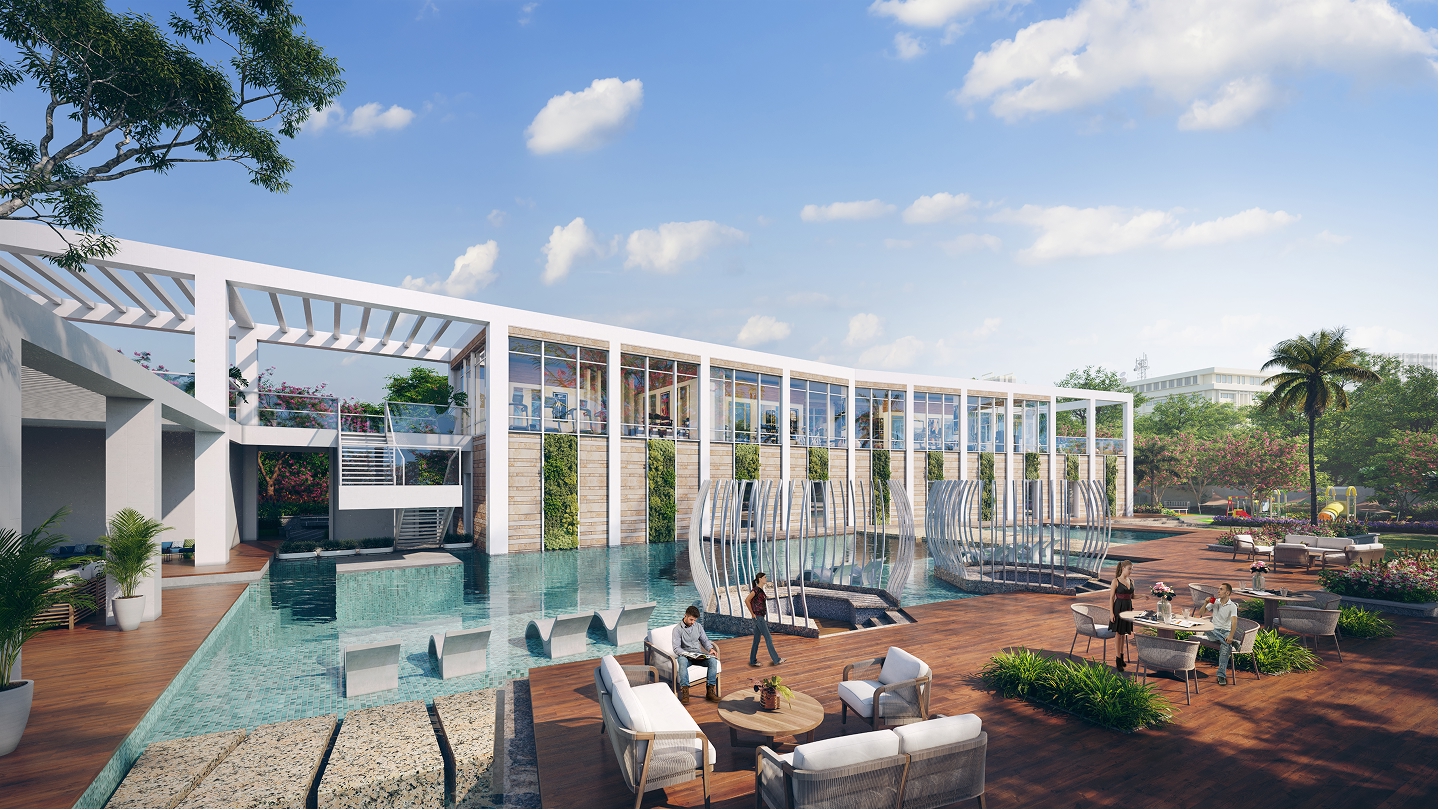 Swimming pool and amenity deck at Embassy One Thane